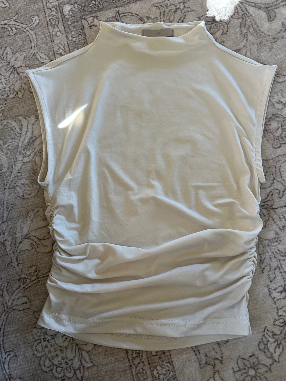 H&M Cream Sleeveless Mock Neck Tank with Side Ruching